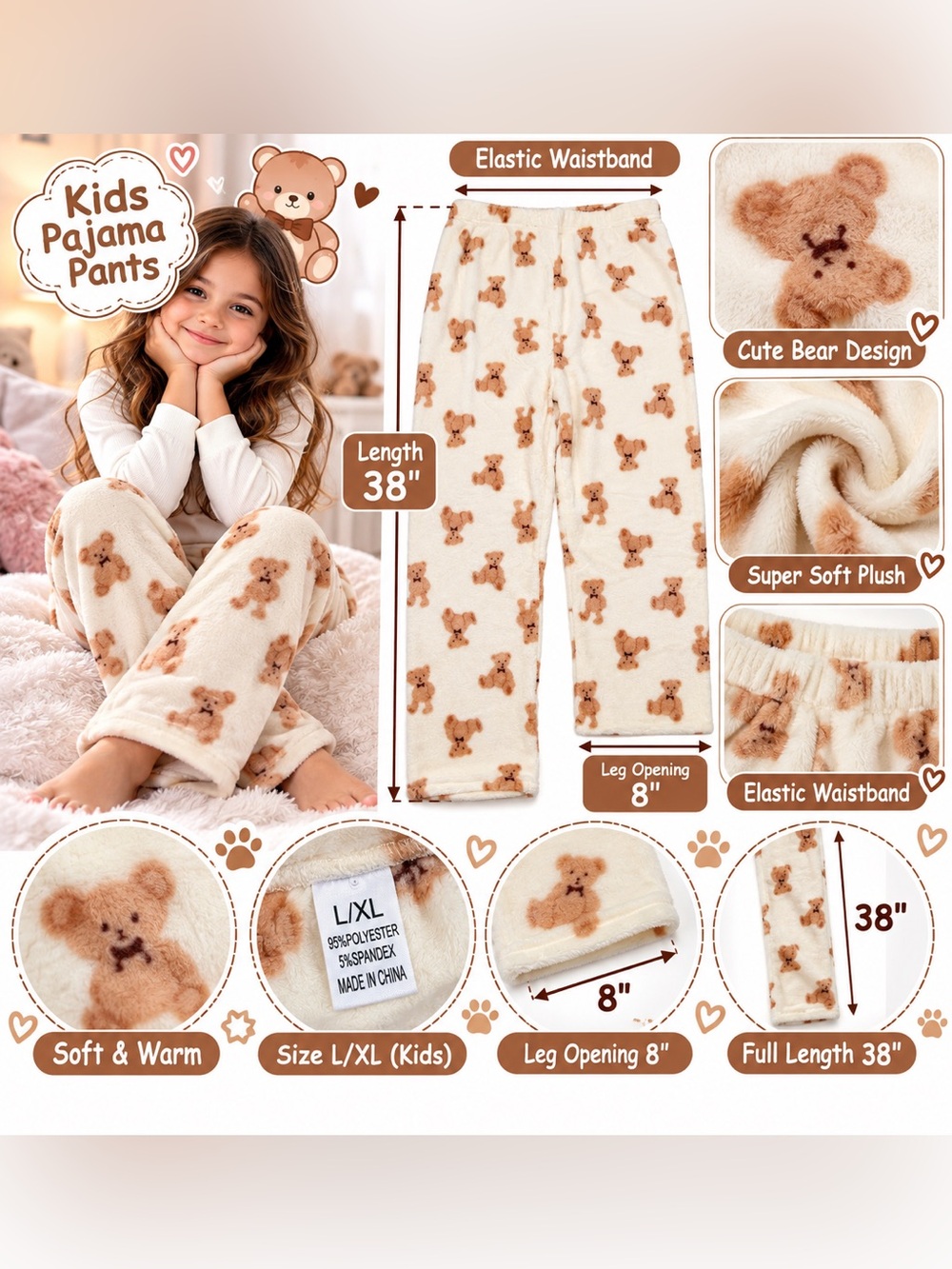 Kids Fleece Pajama Pants L/XL Soft Plush Warm Boys Girls Sleepwear Lounge Pants